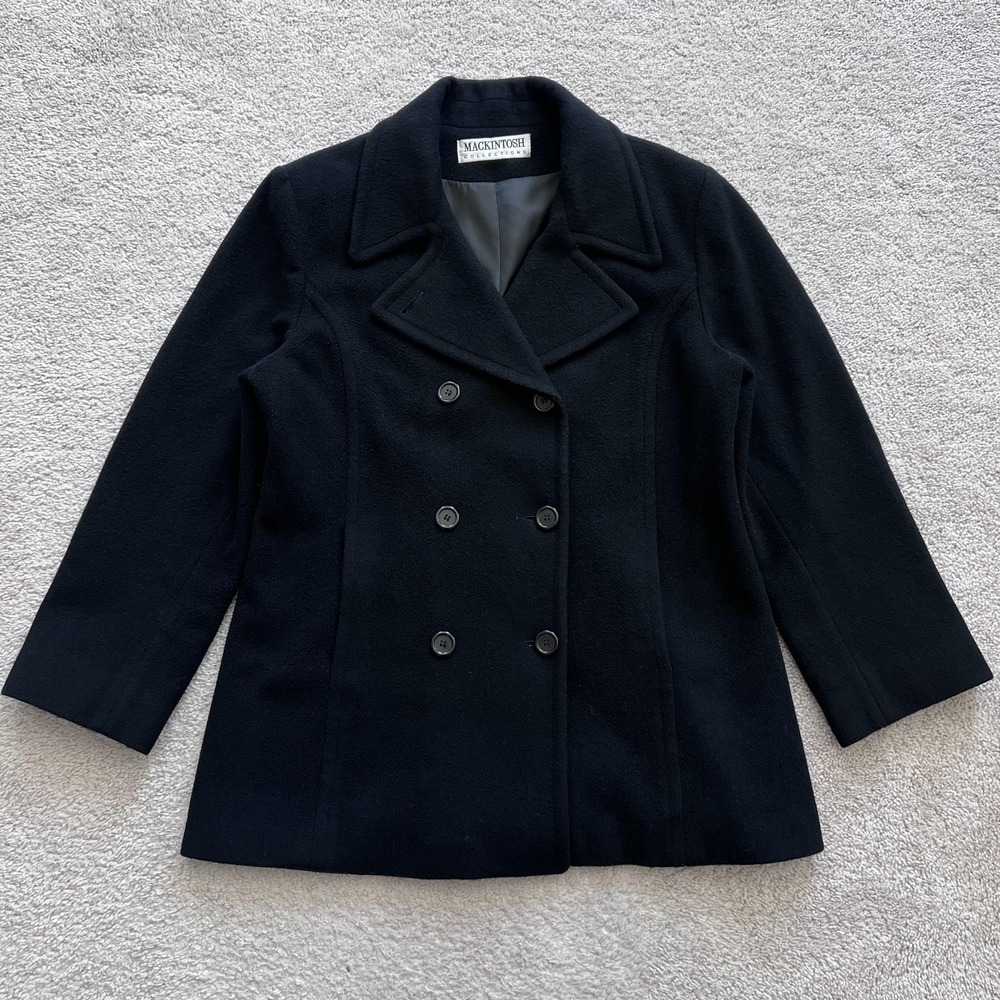 Mackintosh Collections Wool Cashmere Pea Coat Womens 14 Black Double Breasted
